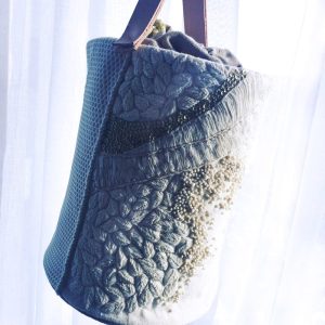 米色系稻穗手工刺繡束口袋：圖片 2