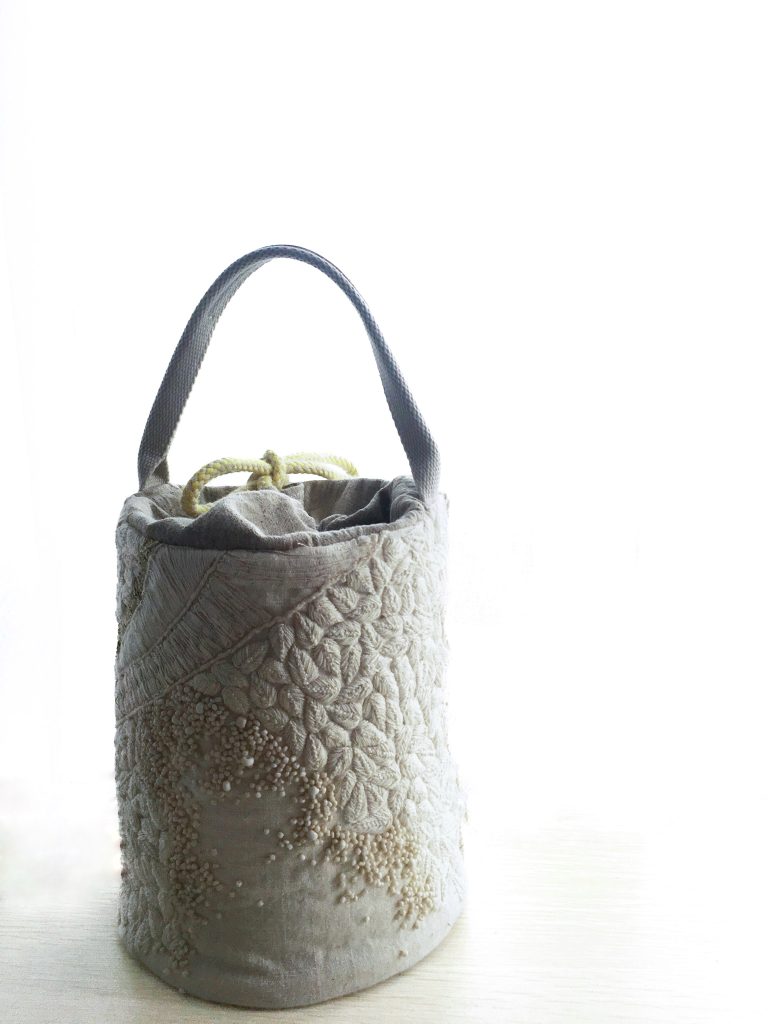 米色系稻穗手工刺繡束口袋