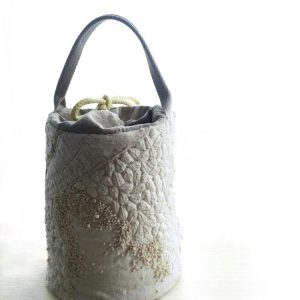 米色系稻穗手工刺繡束口袋：圖片 1