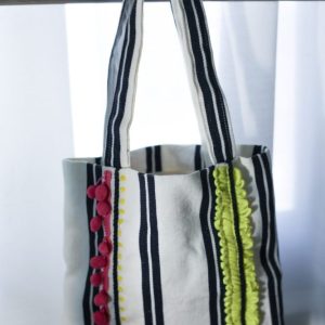 米色條紋手工刺繡環保袋：圖片 3