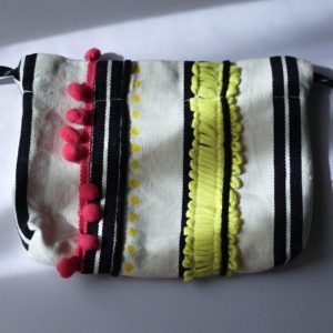 米色條紋手工刺繡束口袋：圖片 2