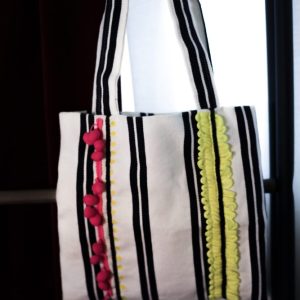 米色條紋手工刺繡環保袋：圖片 4
