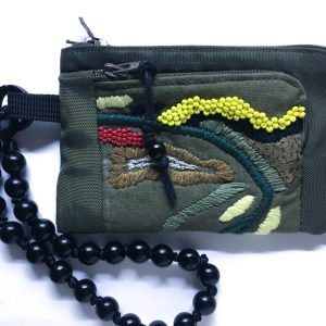 橄欖綠手工刺繡拉鍊零錢包：圖片 2
