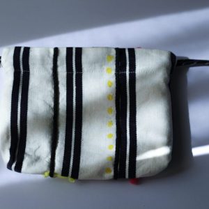 米色條紋手工刺繡束口袋：圖片 3