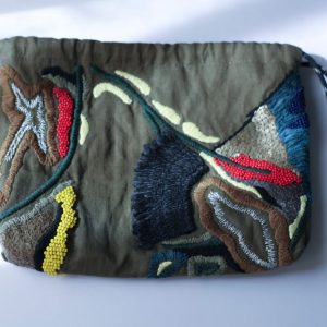 橄欖綠手工刺繡束口袋：圖片 2
