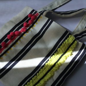 米色條紋手工刺繡環保袋：圖片 1