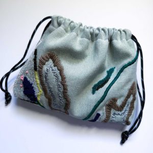 淺色牛仔手工刺繡束口袋：圖片 1