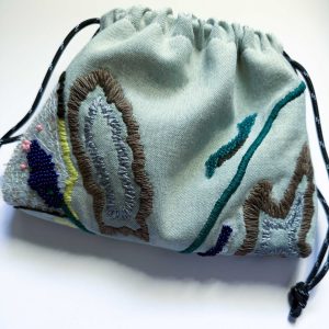 淺色牛仔手工刺繡束口袋：圖片 2