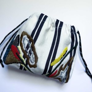 米色條紋手工刺繡束口袋no.1：圖片 2