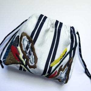 米色條紋手工刺繡束口袋no.1：圖片 1