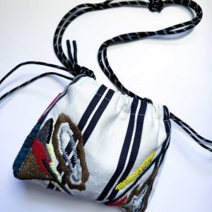 米色條紋手工刺繡束口袋no.1：圖片 3