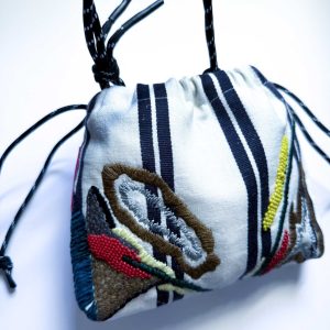 米色條紋手工刺繡束口袋no.1：圖片 6