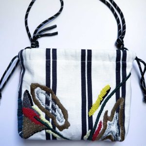 米色條紋手工刺繡束口袋no.1：圖片 5