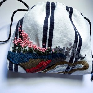 米色條紋手工刺繡束口袋no.2：圖片 3