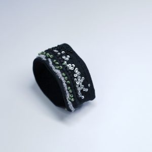 手工刺繡寬/黑綠珠銀亮片手環：圖片 1