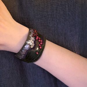 手工刺繡寬/橄欖綠橘珠手環：圖片 7