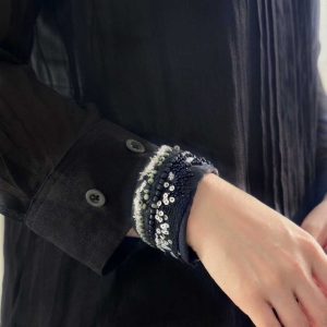 手工刺繡寬/黑綠珠銀亮片手環：圖片 7