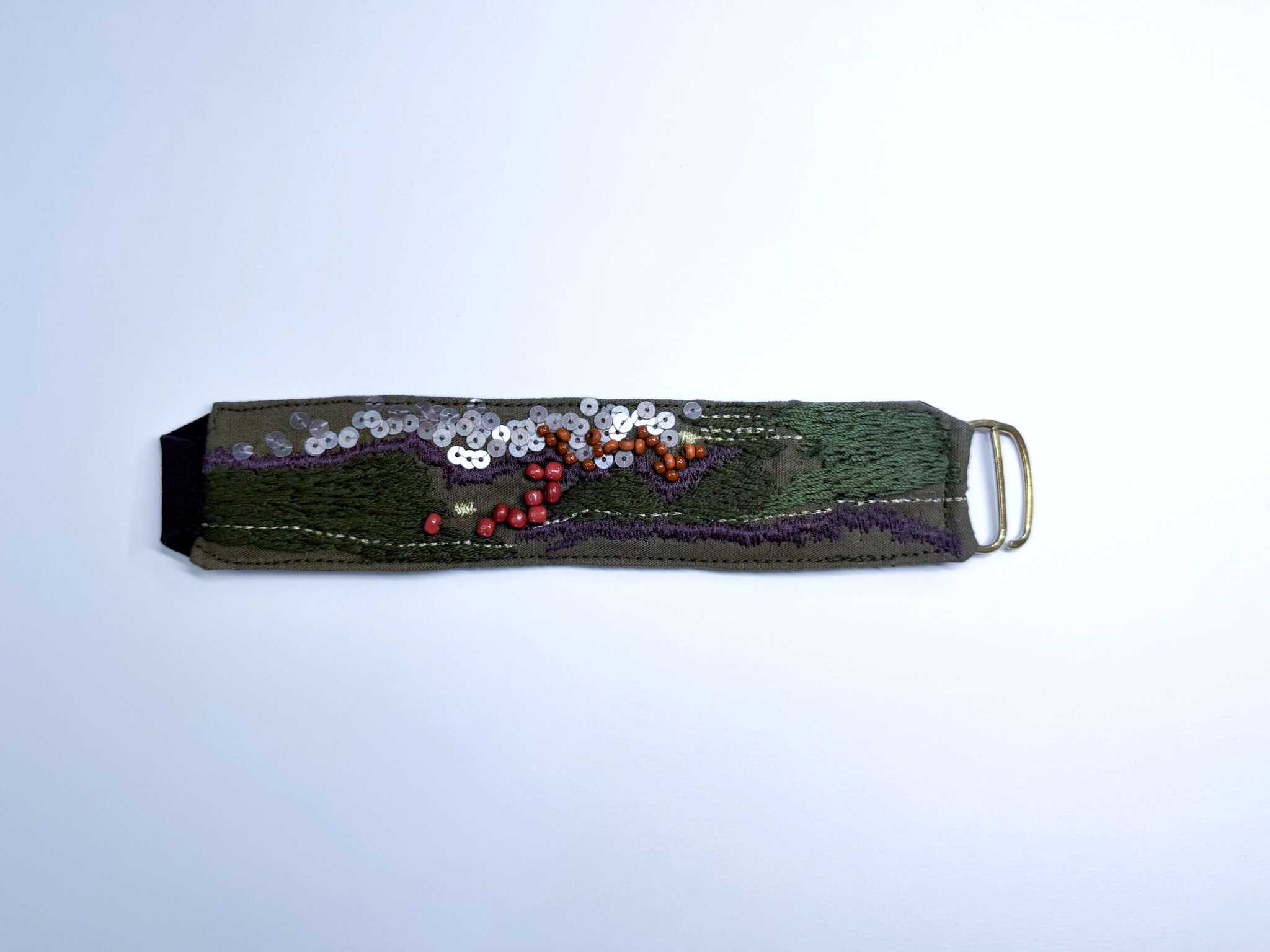 手工刺繡寬/橄欖綠橘珠手環：圖片 8
