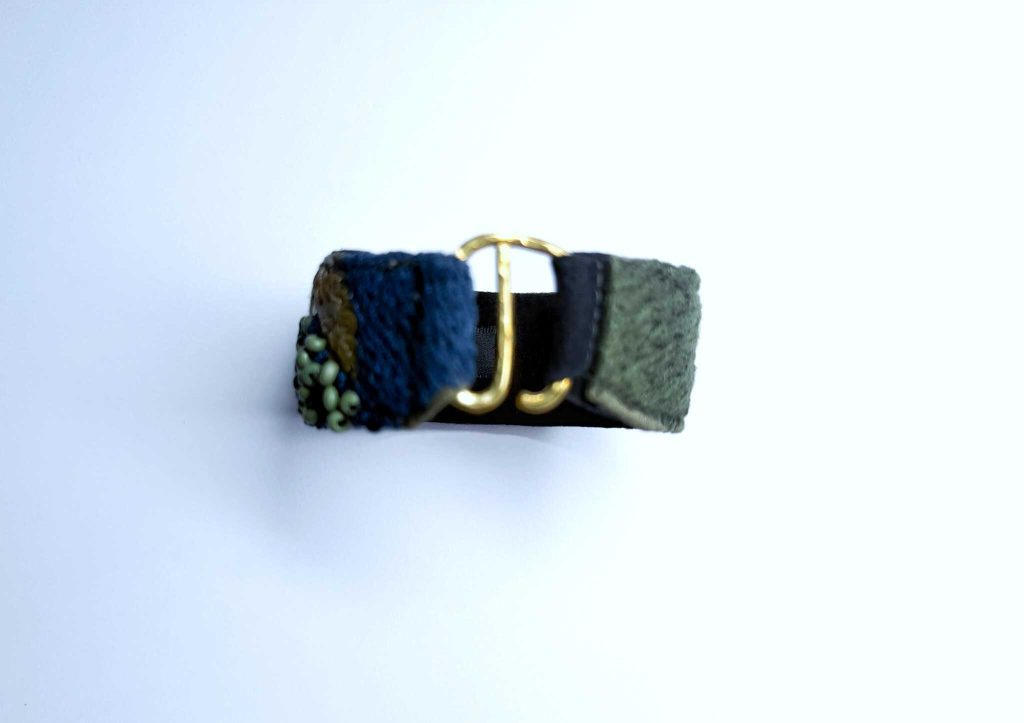 手工刺繡窄/橄欖綠螢光線手環
