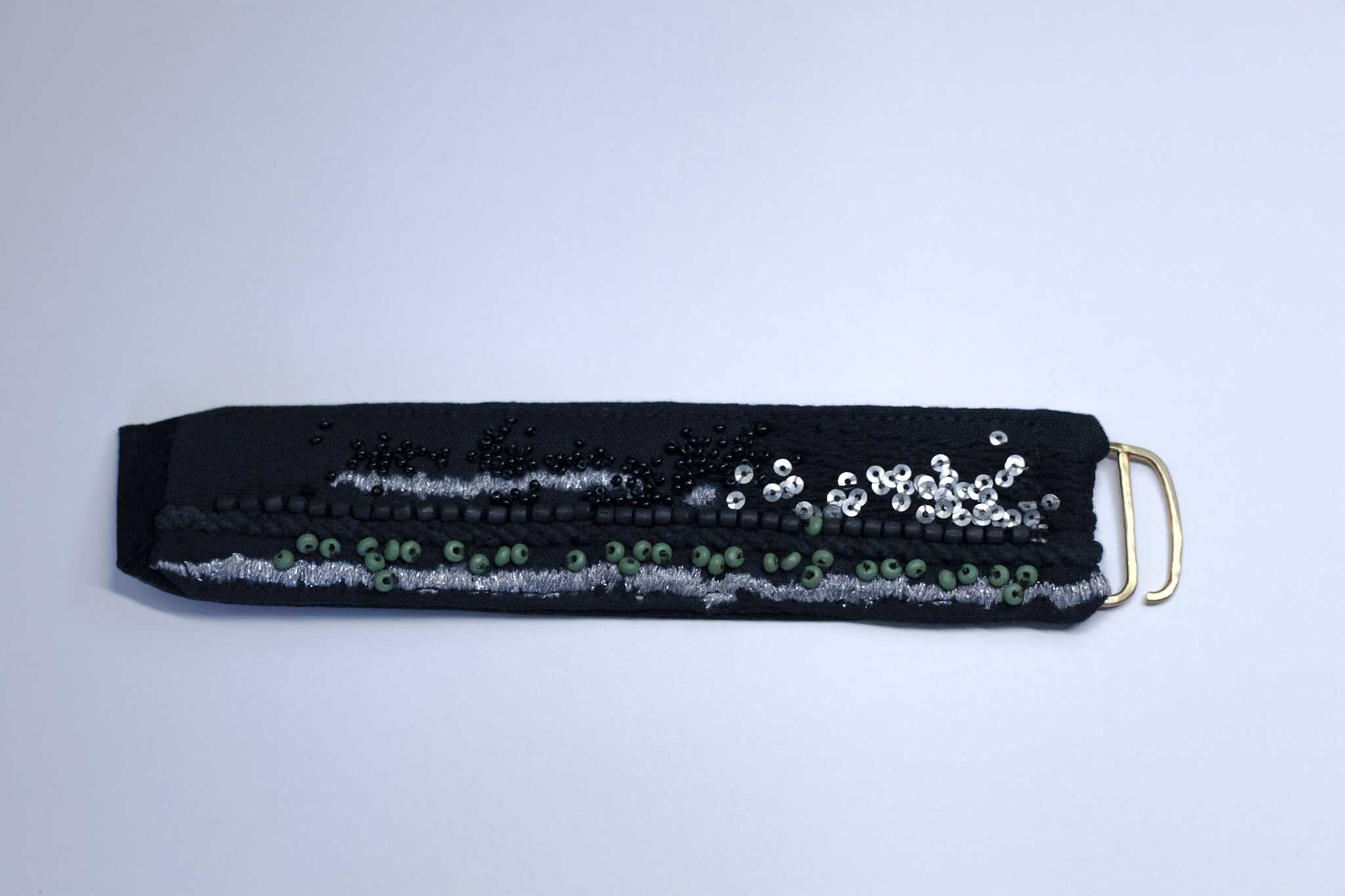 手工刺繡寬/黑綠珠銀亮片手環：圖片 8