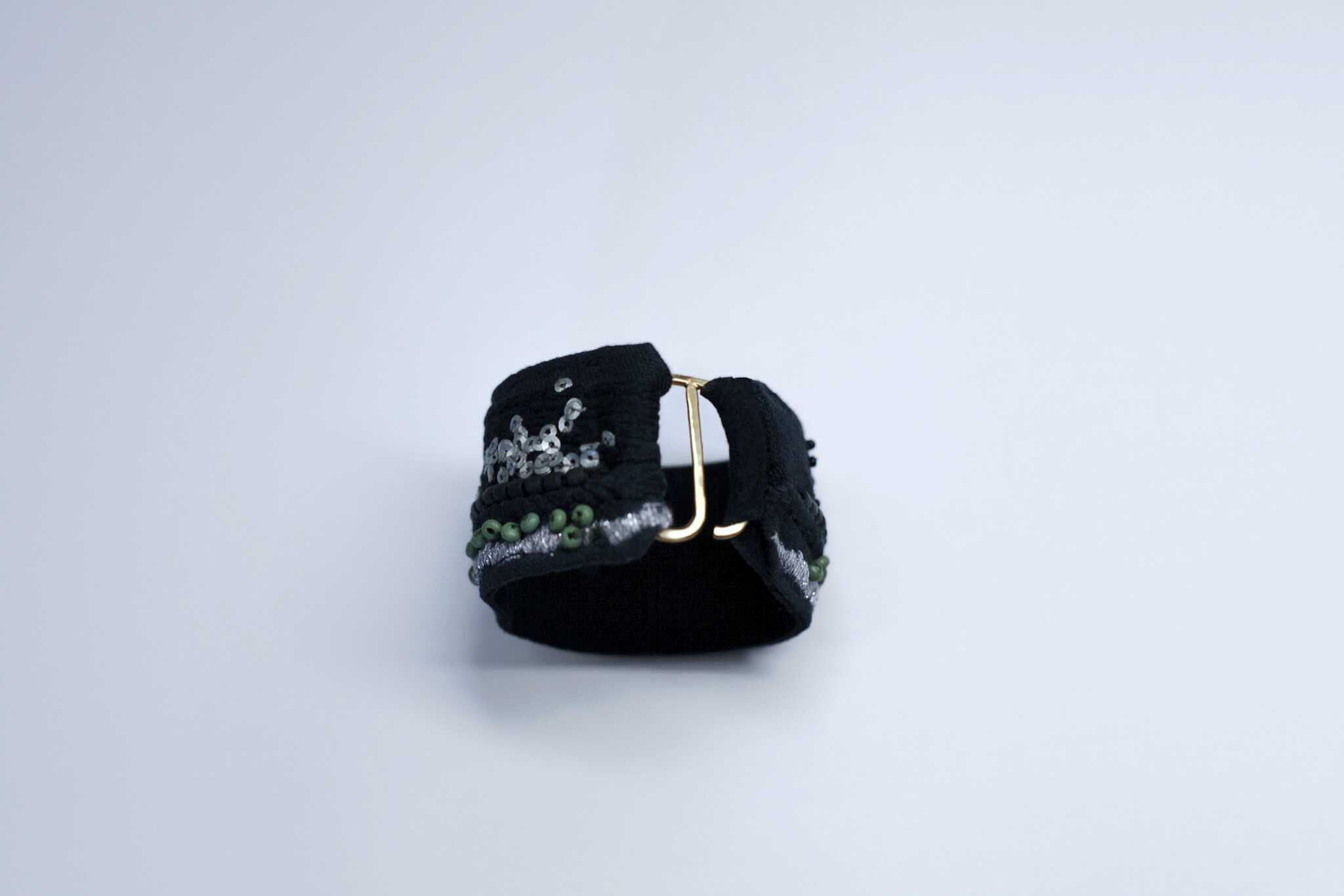 手工刺繡寬/黑綠珠銀亮片手環：圖片 3