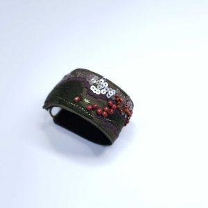 手工刺繡寬/橄欖綠橘珠手環：圖片 2