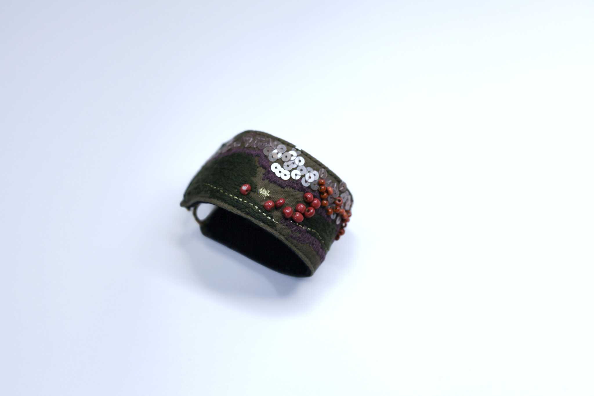 手工刺繡寬/橄欖綠橘珠手環：圖片 2